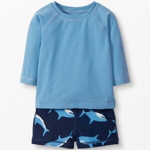 Hanna Andersson Blue Shark Print Rashguard  and Swimsuit Set. Size 3-6 months.